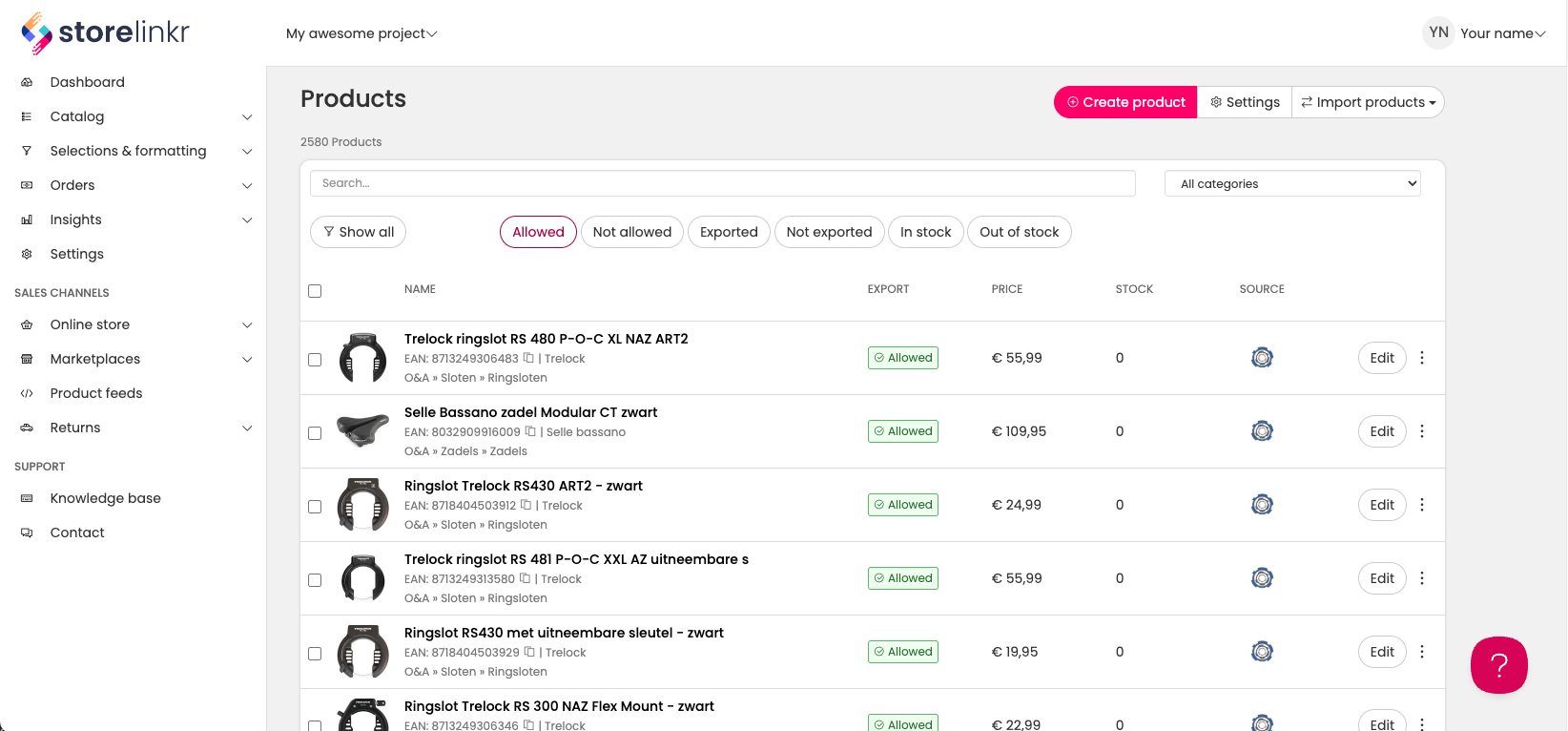 StoreLinkr dashboard