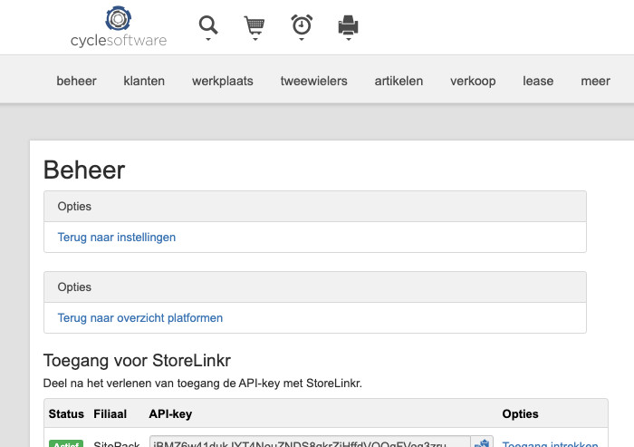 CycleSoftware koppeling met StoreLinkr