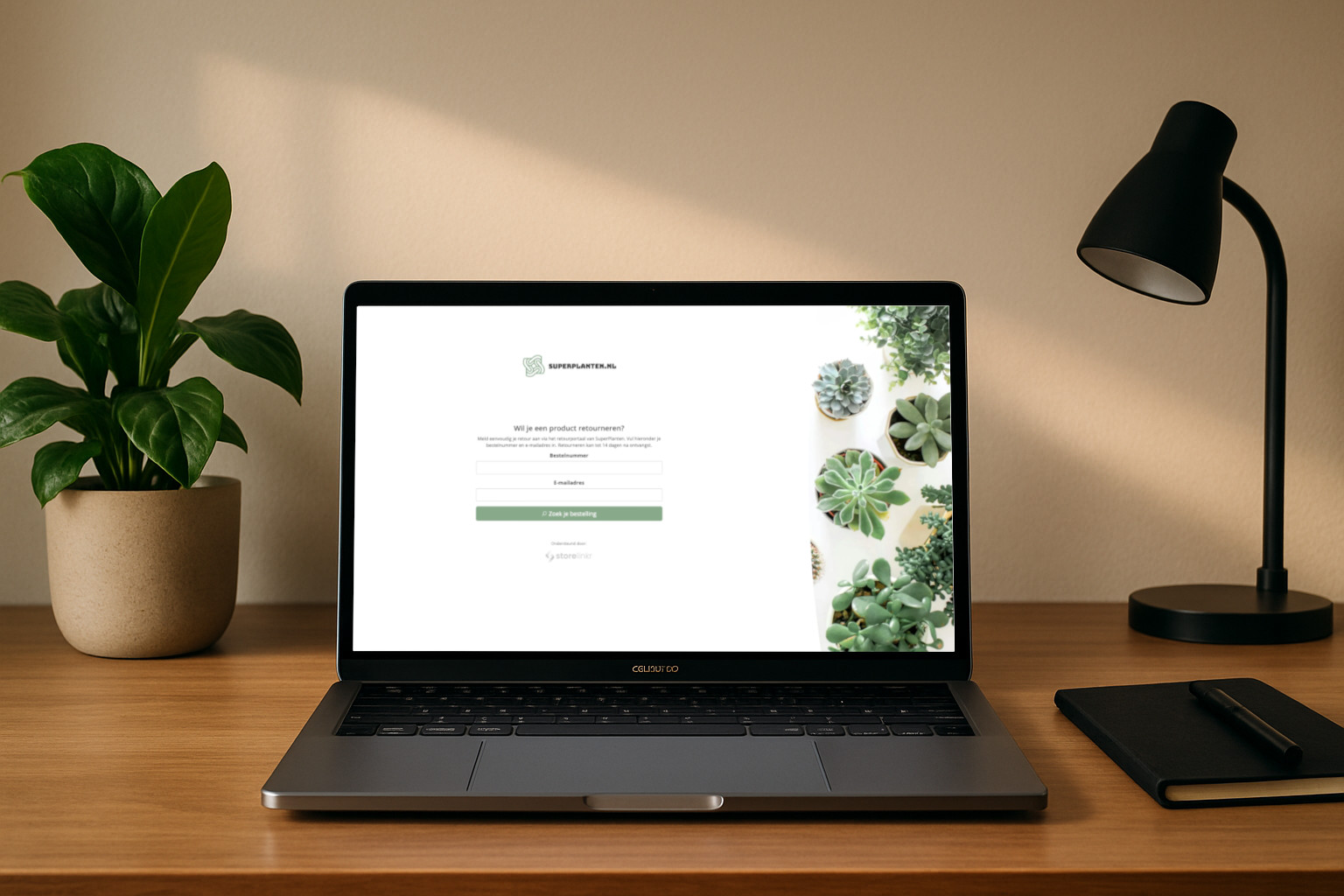 StoreLinkr desktop laptop with a return portal of SuperPlanten